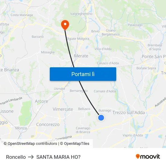 Roncello to SANTA MARIA HO? map