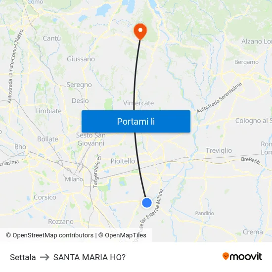 Settala to SANTA MARIA HO? map