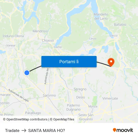 Tradate to SANTA MARIA HO? map