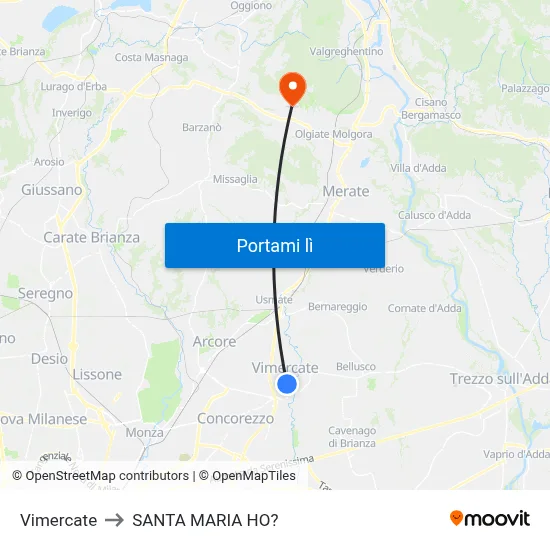 Vimercate to SANTA MARIA HO? map