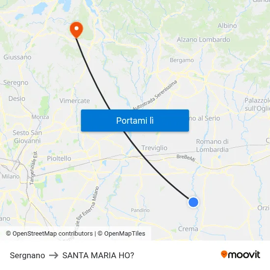 Sergnano to SANTA MARIA HO? map