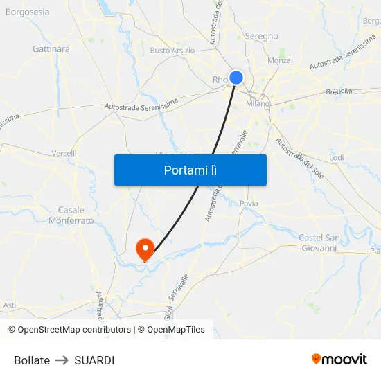 Bollate to SUARDI map