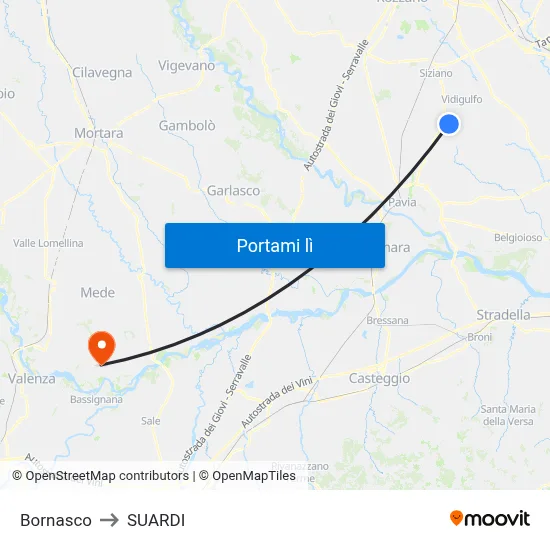 Bornasco to SUARDI map