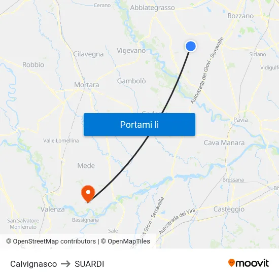 Calvignasco to SUARDI map