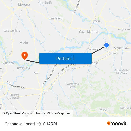 Casanova Lonati to SUARDI map