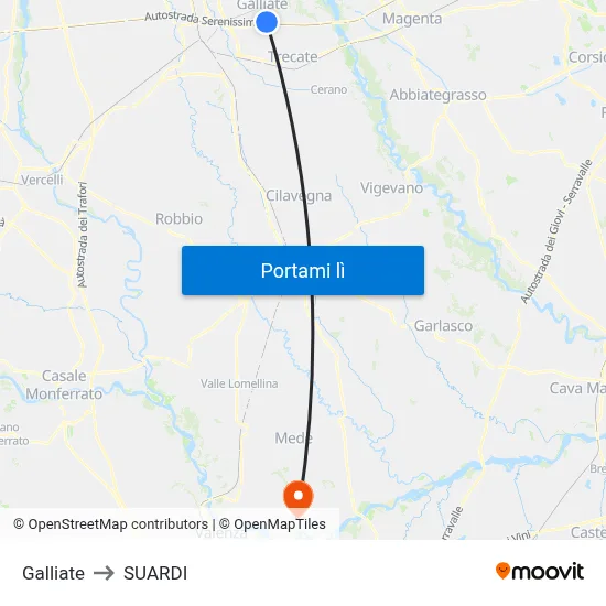 Galliate to SUARDI map