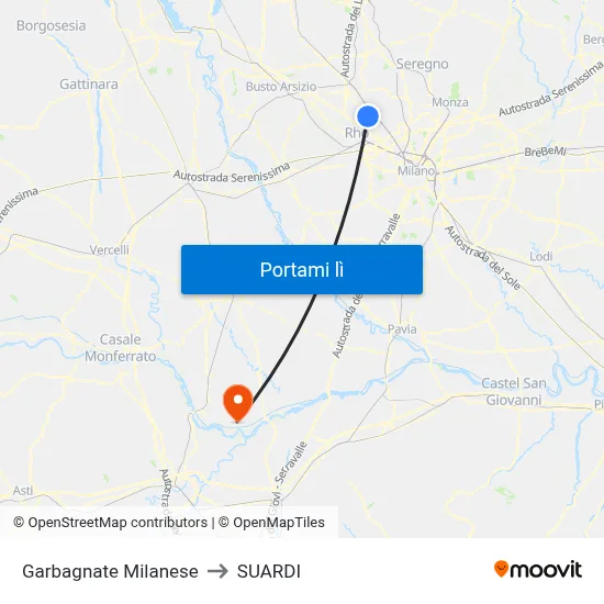 Garbagnate Milanese to SUARDI map