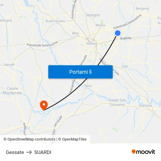 Gessate to SUARDI map