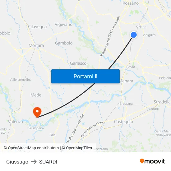 Giussago to SUARDI map