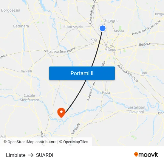 Limbiate to SUARDI map