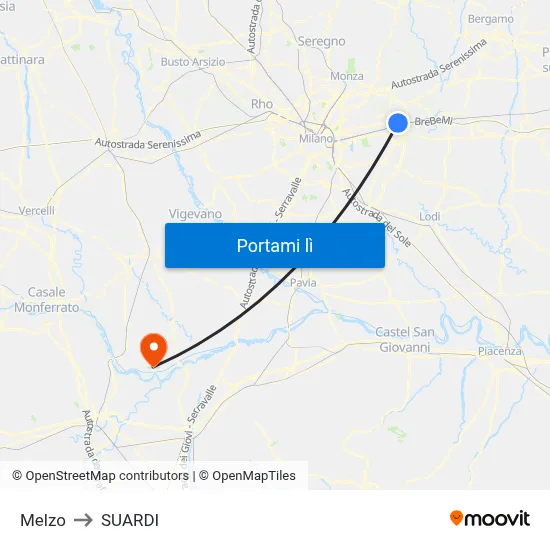 Melzo to SUARDI map