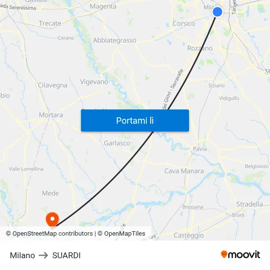 Milano to SUARDI map