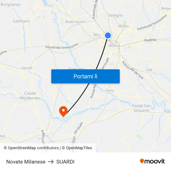 Novate Milanese to SUARDI map