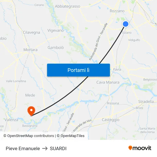 Pieve Emanuele to SUARDI map