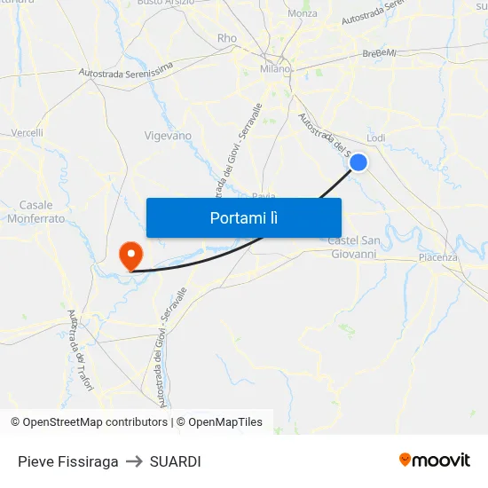Pieve Fissiraga to SUARDI map