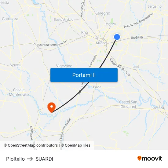 Pioltello to SUARDI map