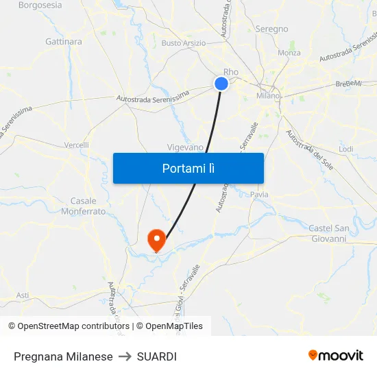 Pregnana Milanese to SUARDI map