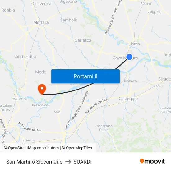 San Martino Siccomario to SUARDI map