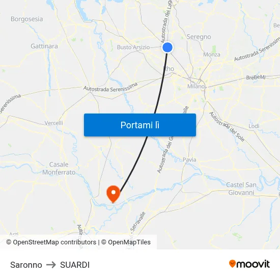 Saronno to SUARDI map