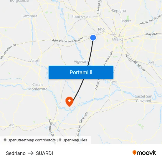Sedriano to SUARDI map