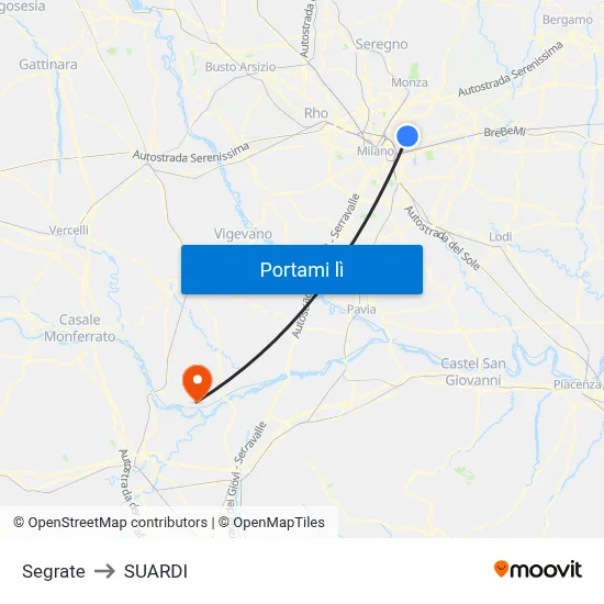 Segrate to SUARDI map