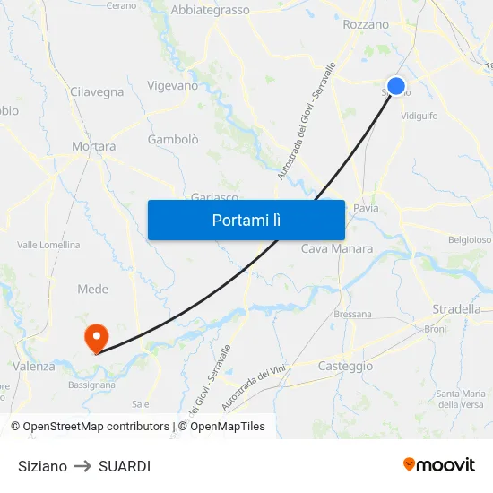 Siziano to SUARDI map
