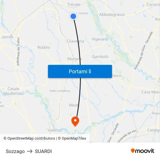 Sozzago to SUARDI map