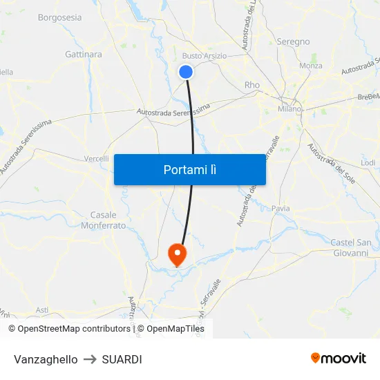 Vanzaghello to SUARDI map