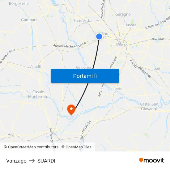 Vanzago to SUARDI map