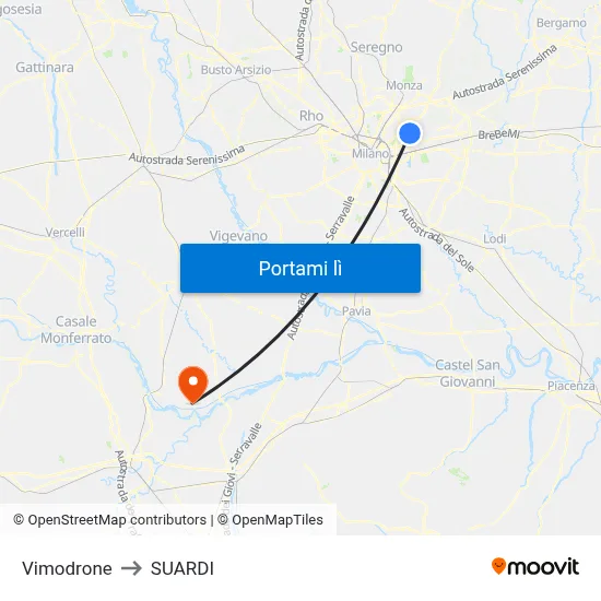 Vimodrone to SUARDI map