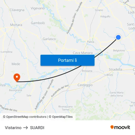 Vistarino to SUARDI map