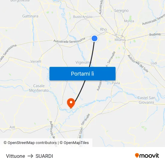 Vittuone to SUARDI map