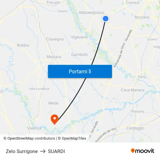 Zelo Surrigone to SUARDI map