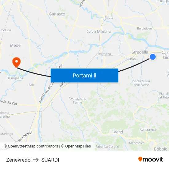Zenevredo to SUARDI map