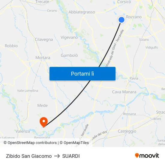 Zibido San Giacomo to SUARDI map