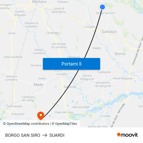 BORGO SAN SIRO to SUARDI map