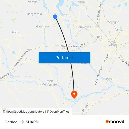 Gattico to SUARDI map