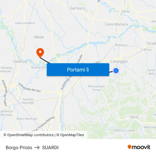 Borgo Priolo to SUARDI map