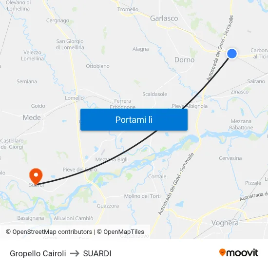 Gropello Cairoli to SUARDI map