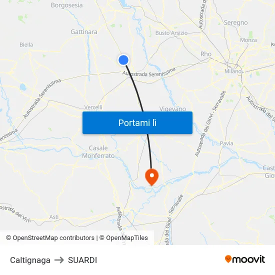 Caltignaga to SUARDI map