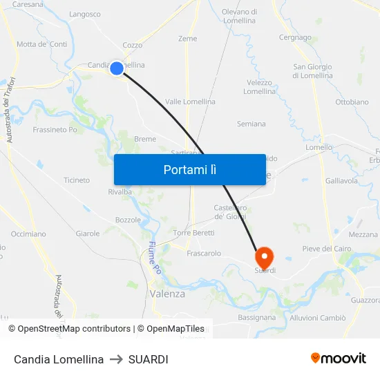 Candia Lomellina to SUARDI map