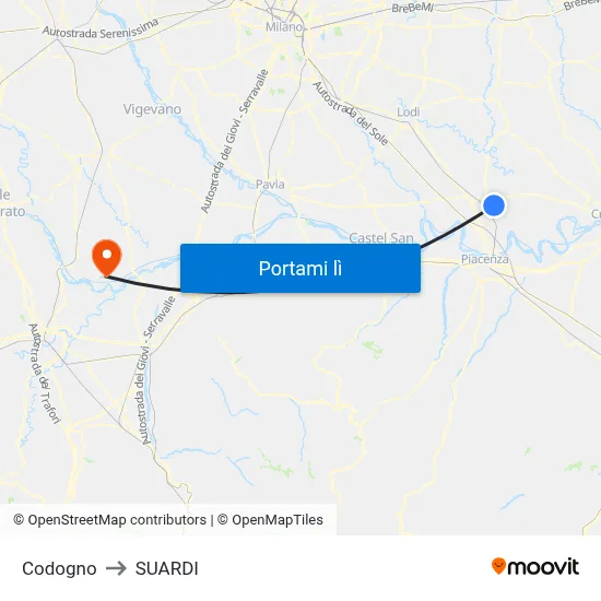 Codogno to SUARDI map