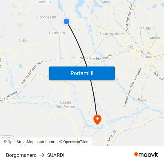 Borgomanero to SUARDI map