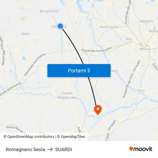 Romagnano Sesia to SUARDI map