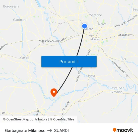 Garbagnate Milanese to SUARDI map