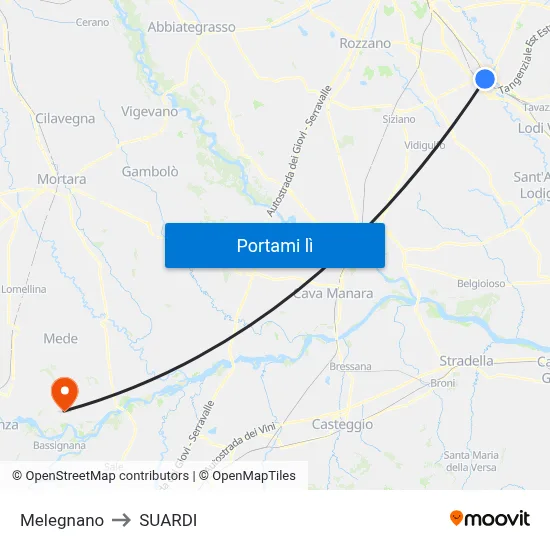 Melegnano to SUARDI map