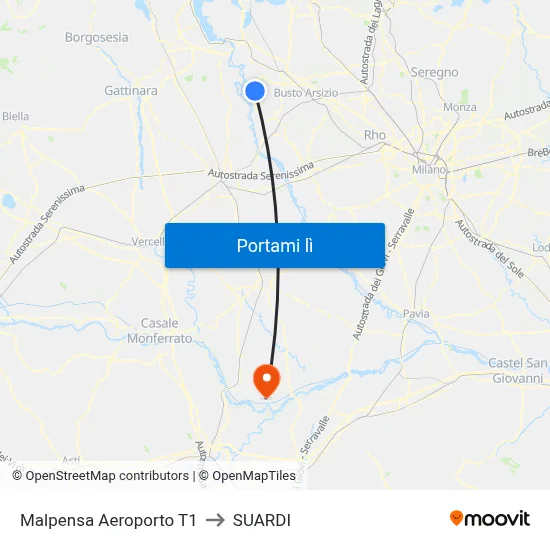 Malpensa Aeroporto T1 to SUARDI map
