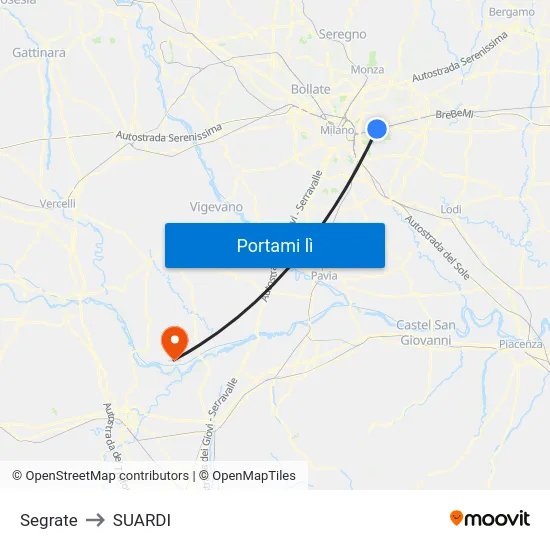 Segrate to SUARDI map