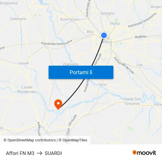 Affori FN M3 to SUARDI map