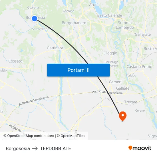 Borgosesia to TERDOBBIATE map